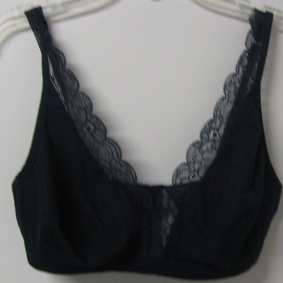 Hanro Navy Cotton Lace Trim Bra/Bralette 36C - Picture 1 of 3